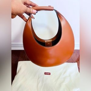 Medium size Staud Moon bag, top handle hobo style bag in beautiful tan leather